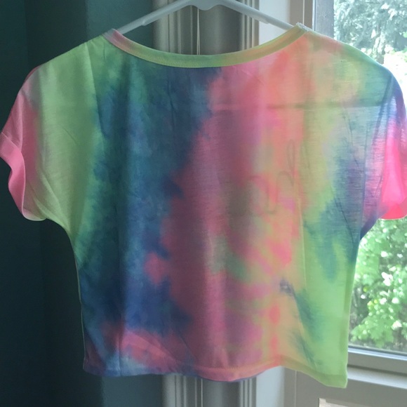 Tie-dye crop top word “happy” written across chest - Picture 2 of 2